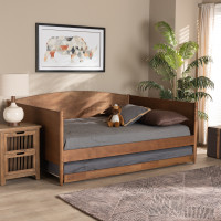 Baxton Studio MG0016-Ash Walnut-Full Daybed with Trundle Baxton Studio Veles Mid-Century Modern Ash Walnut Finished Wood Full Size Daybed with Trundle